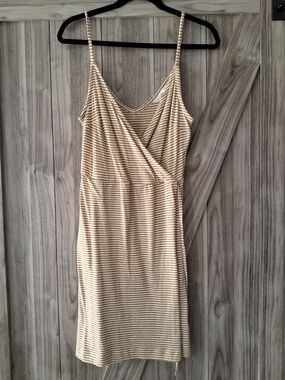 Striped Beige Spaghetti-Strap Mini Dress